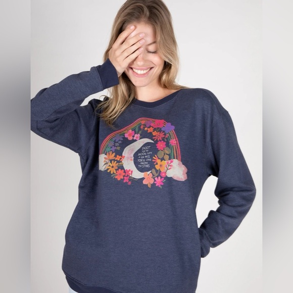 NATURAL LIFE Sweaters - Natural Life Boho Rainbow Moon Graphic Sweatshirt Cozy Pullover Size Small